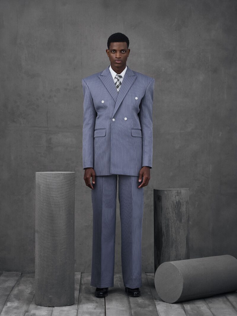 The gray pinstripe power suit